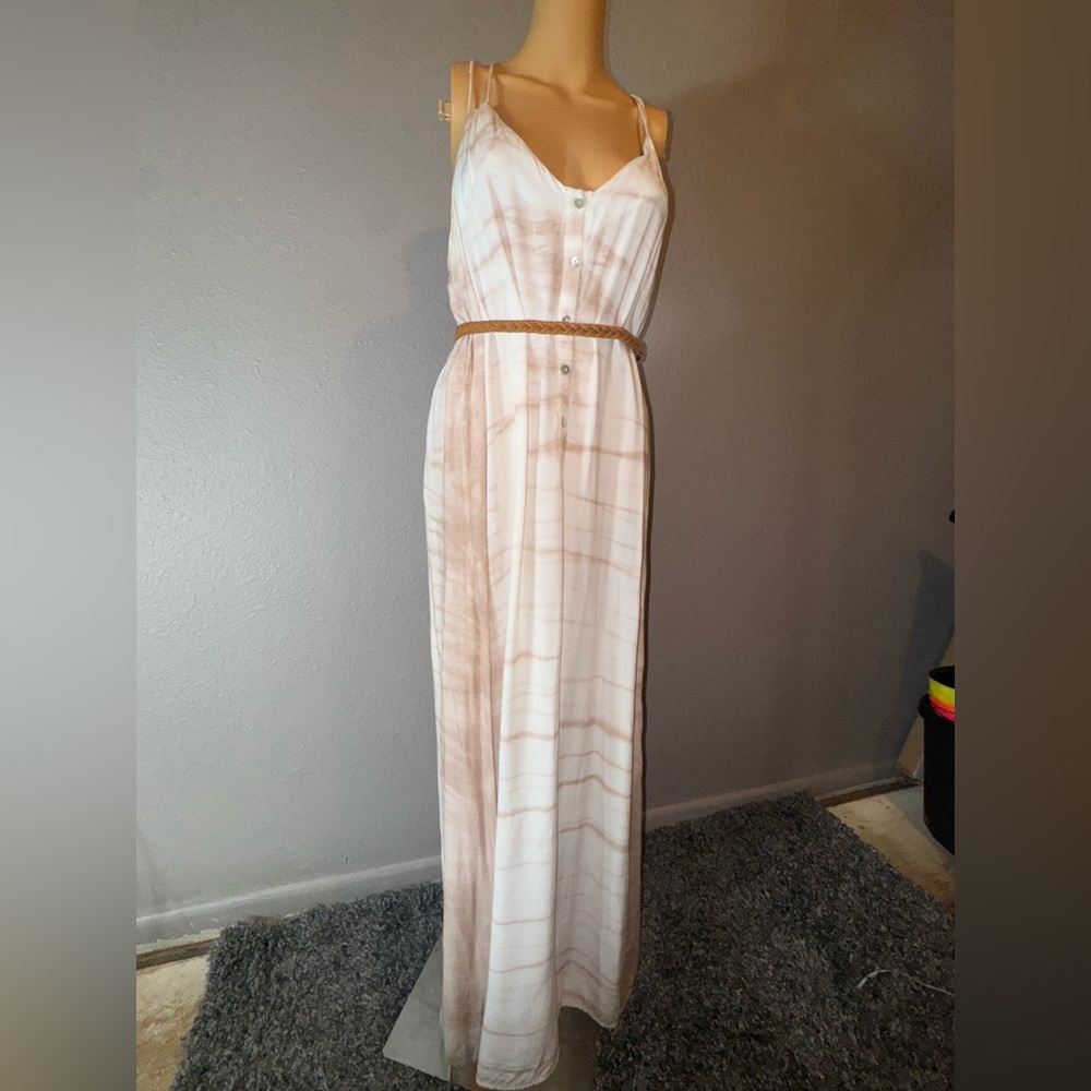 Dainty Hooligan Beige and White Maxi Dress